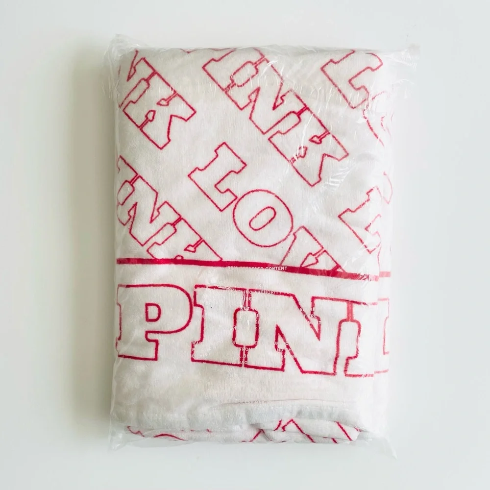 NEW Love PINK white and pink terry beach towel